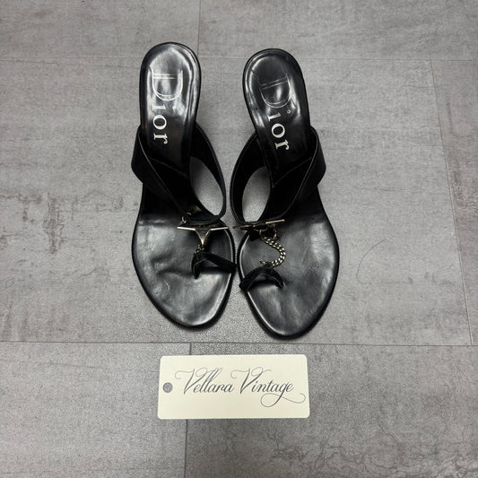 Dior Black Leather Chain-Link Toe Strap Heels