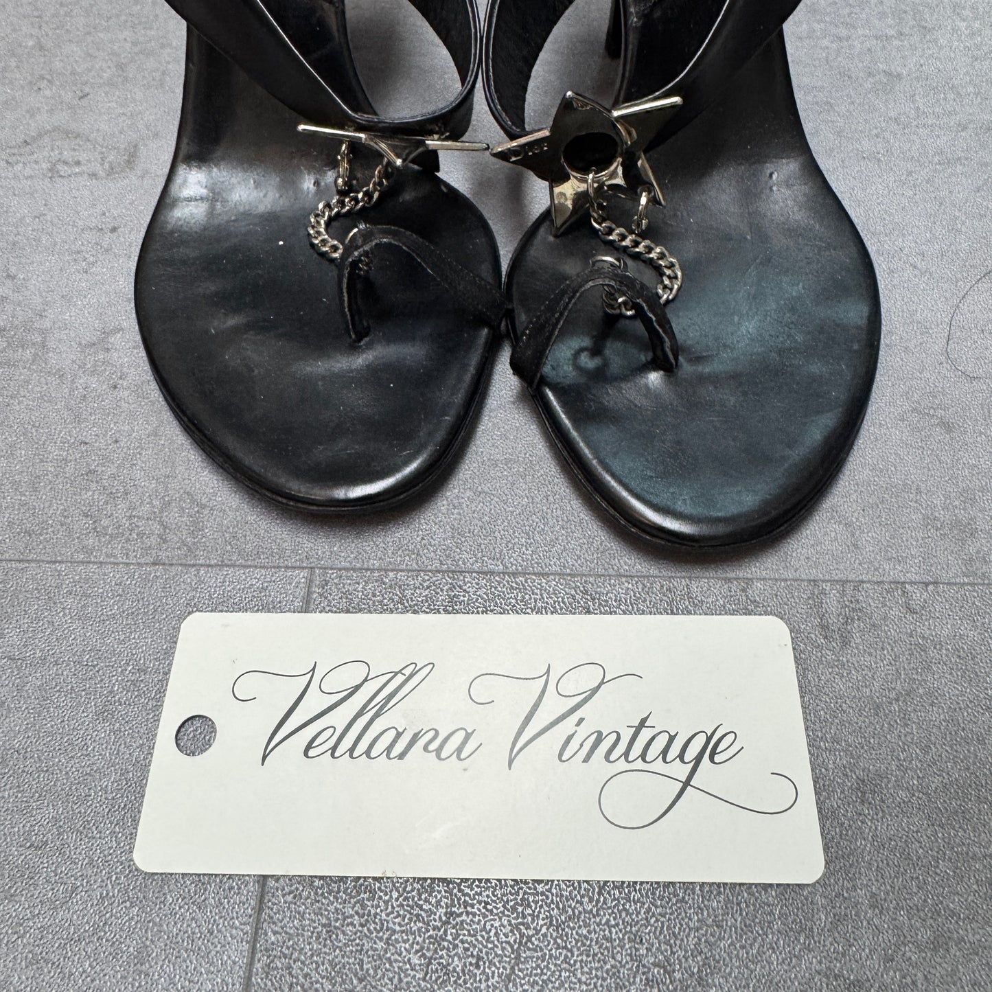 Dior Black Leather Chain-Link Toe Strap Heels