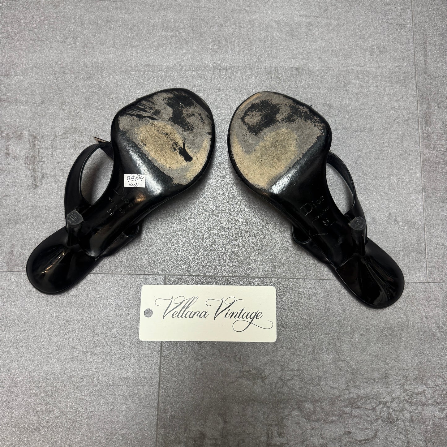 Dior Black Leather Chain-Link Toe Strap Heels