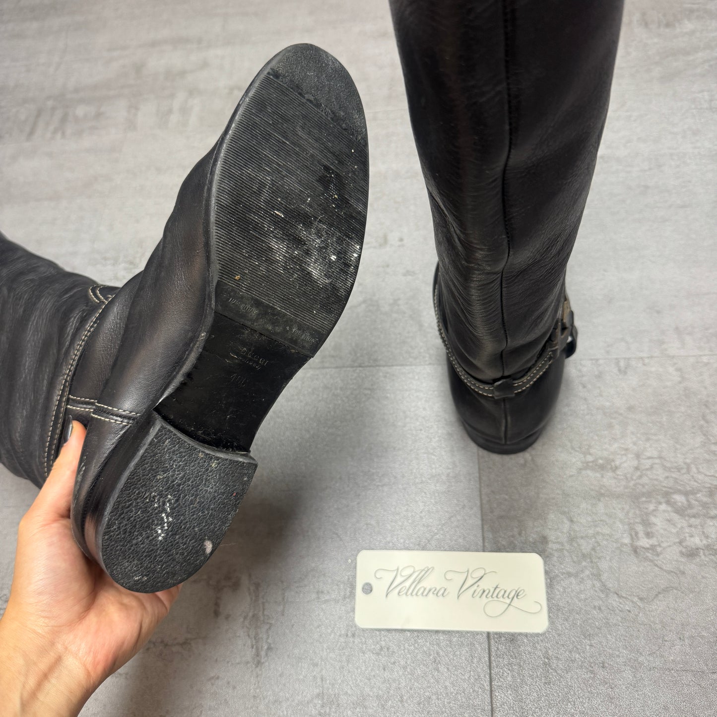 Gucci Black Leather Interlocking G Logo Tall Riding Boots