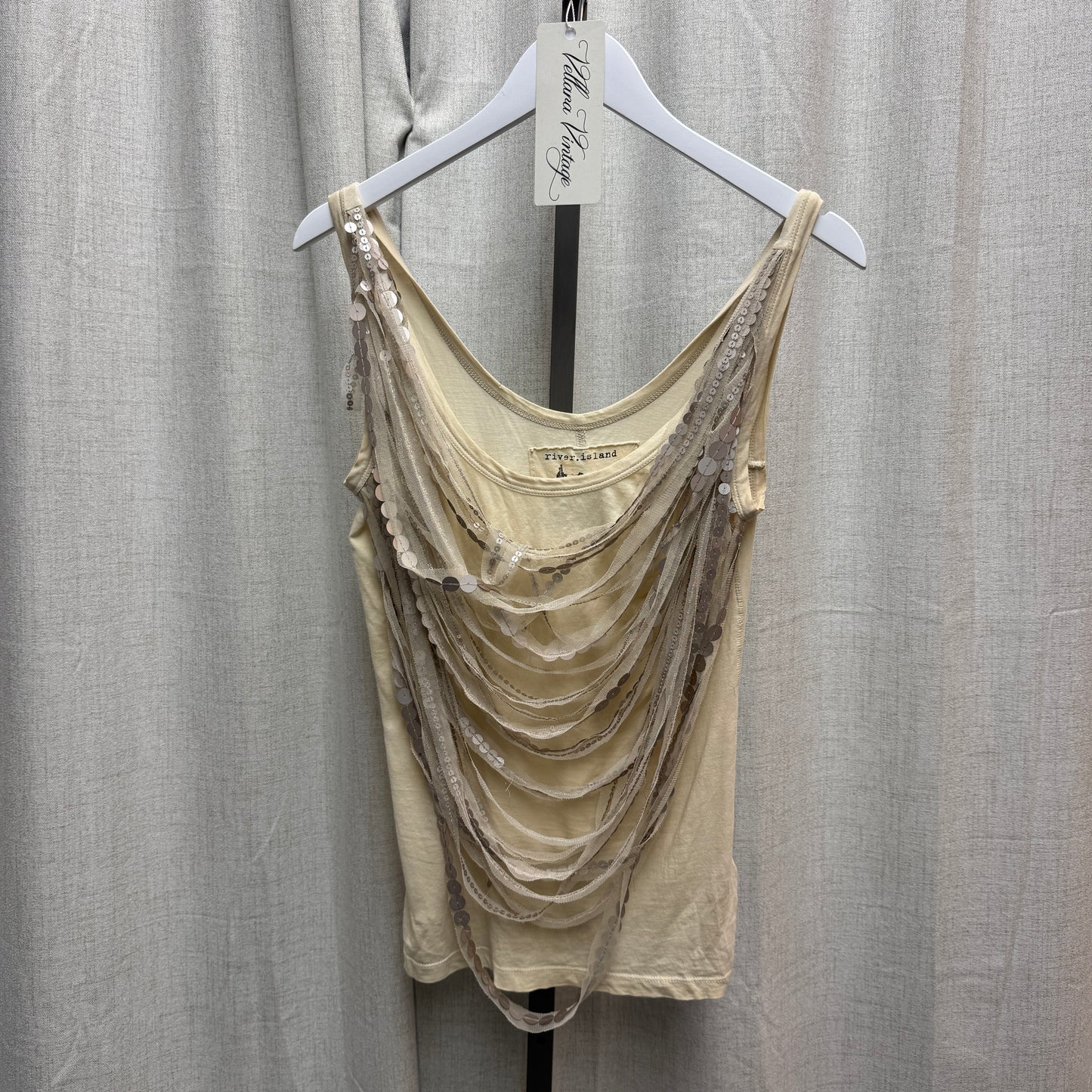 Cream Tank Top w/ Sequin Hanging Embellishments