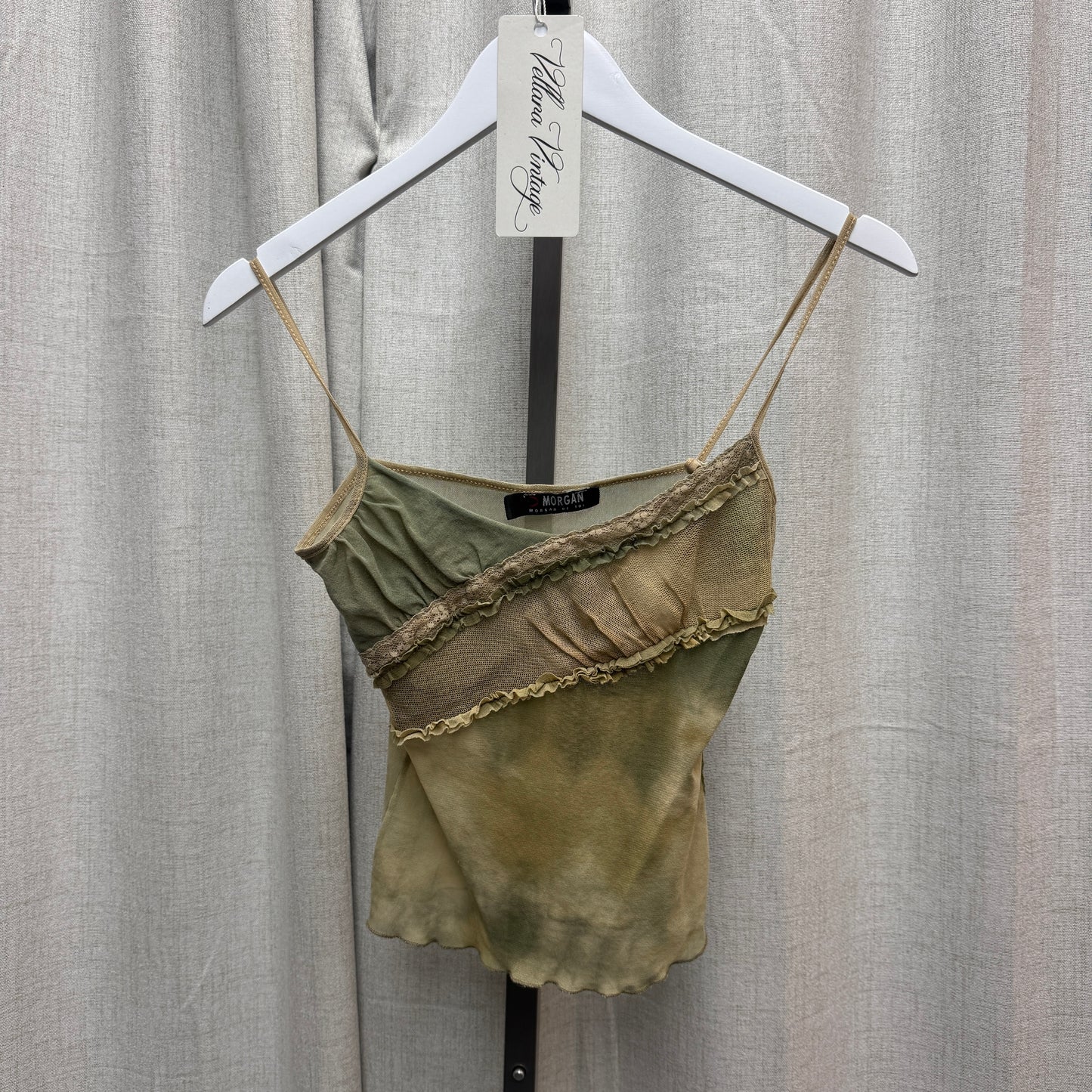 Morgan de Toi Green Tie Dye Ruffle Mesh Tank Top