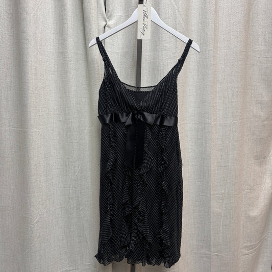Black Silk Polka Dot Ribbon Midi Dress