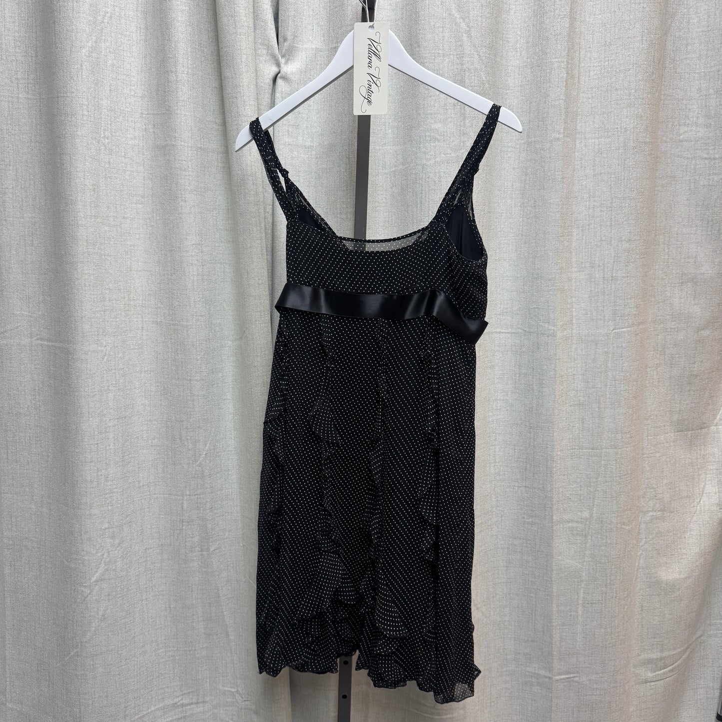 Black Silk Polka Dot Ribbon Midi Dress