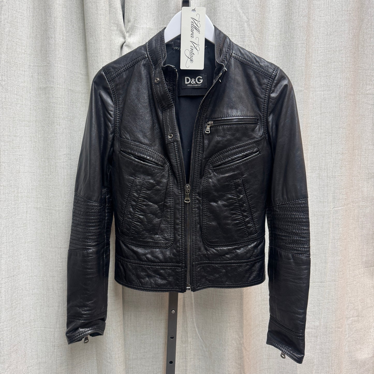 Dolce & Gabbana Black Leather Pocket Detailed Jacket