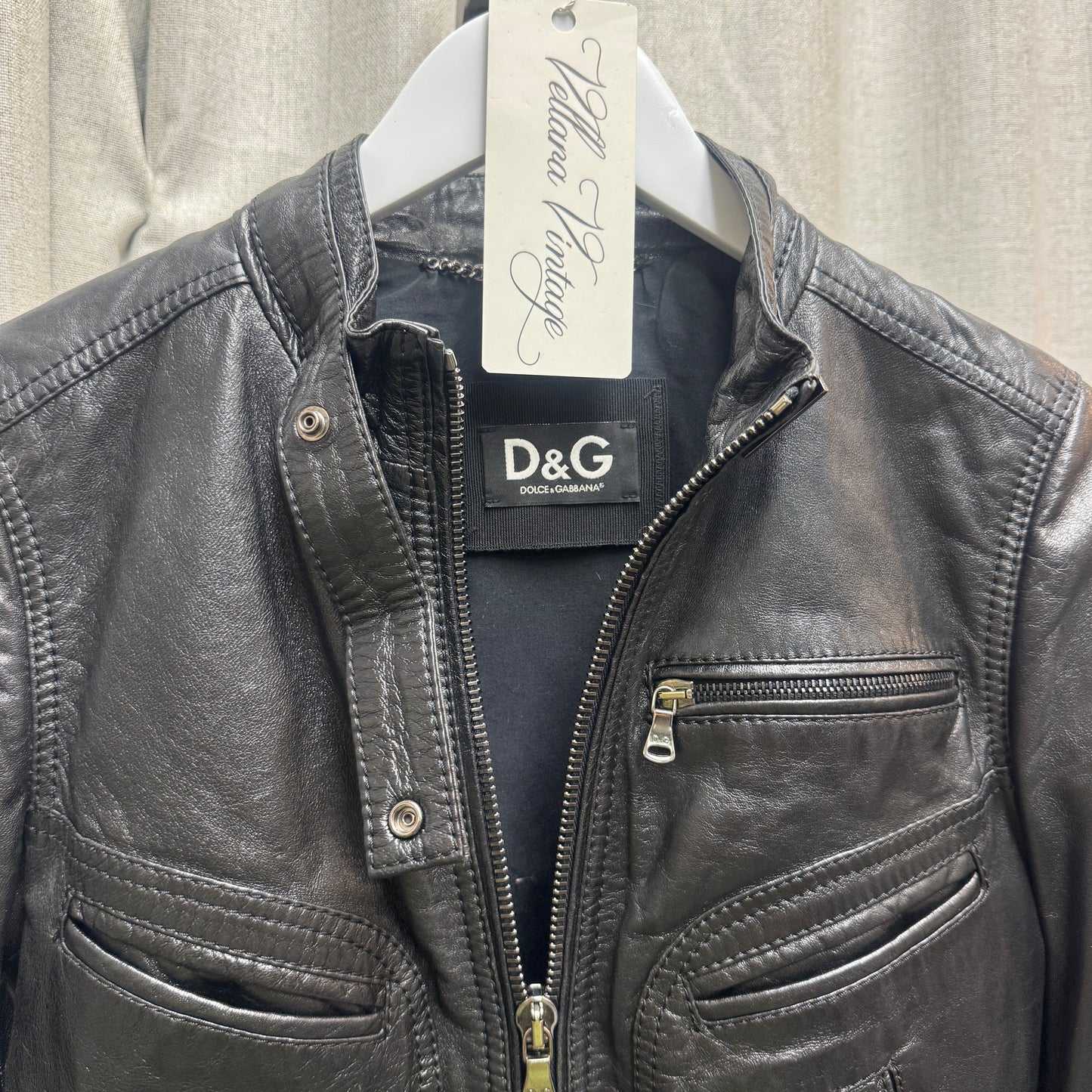Dolce & Gabbana Black Leather Pocket Detailed Jacket