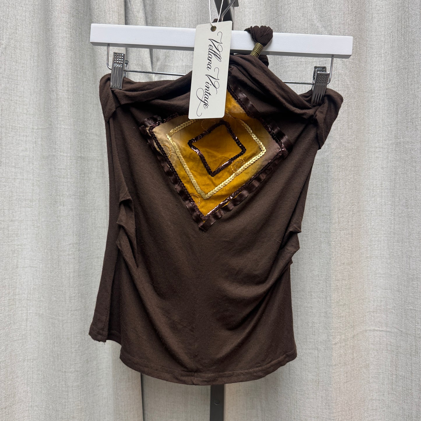Rinascimento Brown and Gold Diamond Metallic Halter Tank Top