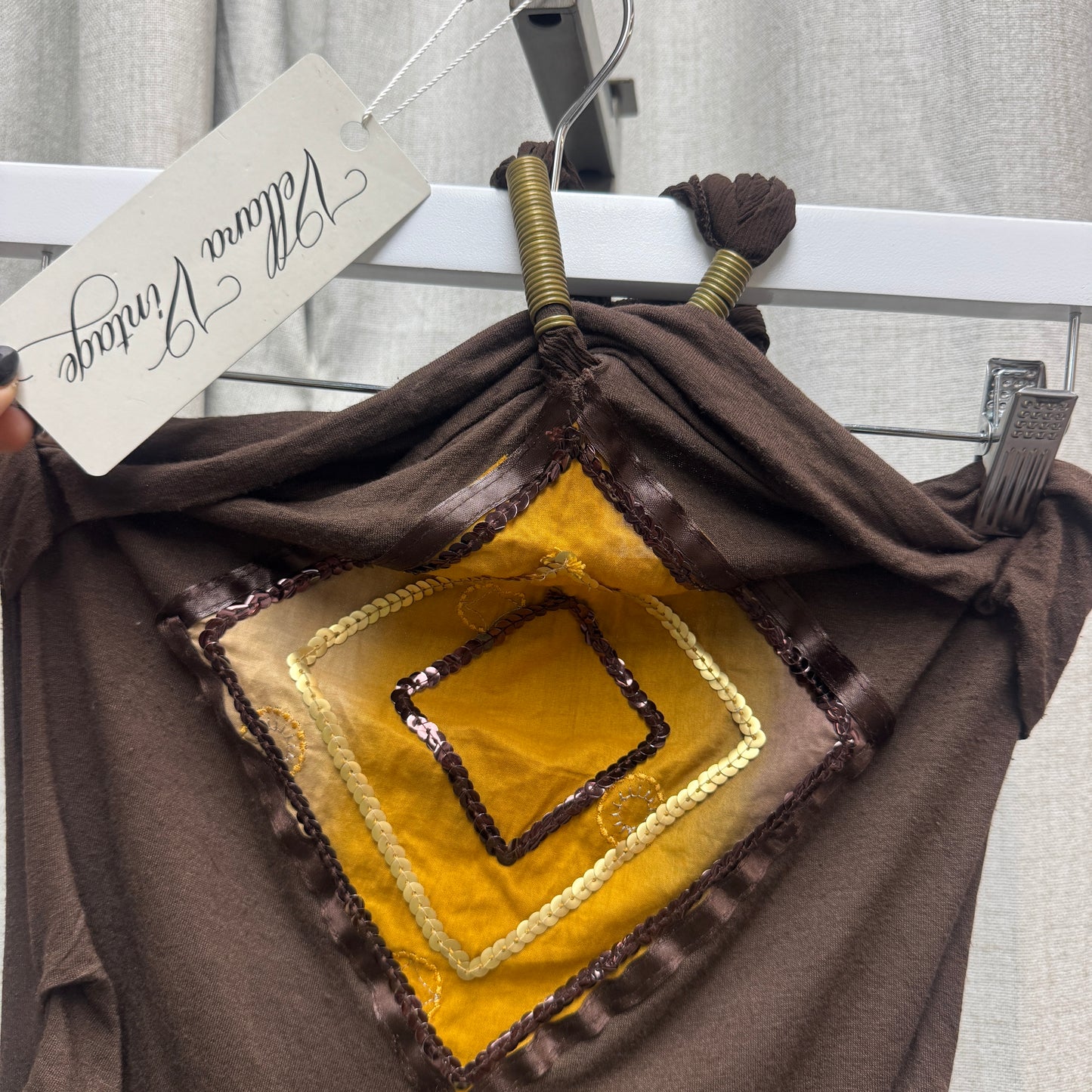 Rinascimento Brown and Gold Diamond Metallic Halter Tank Top