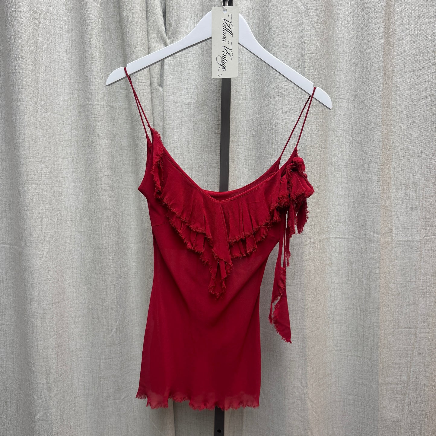 Red Ruffle Neckline Tank Top w/ Floral Rosette