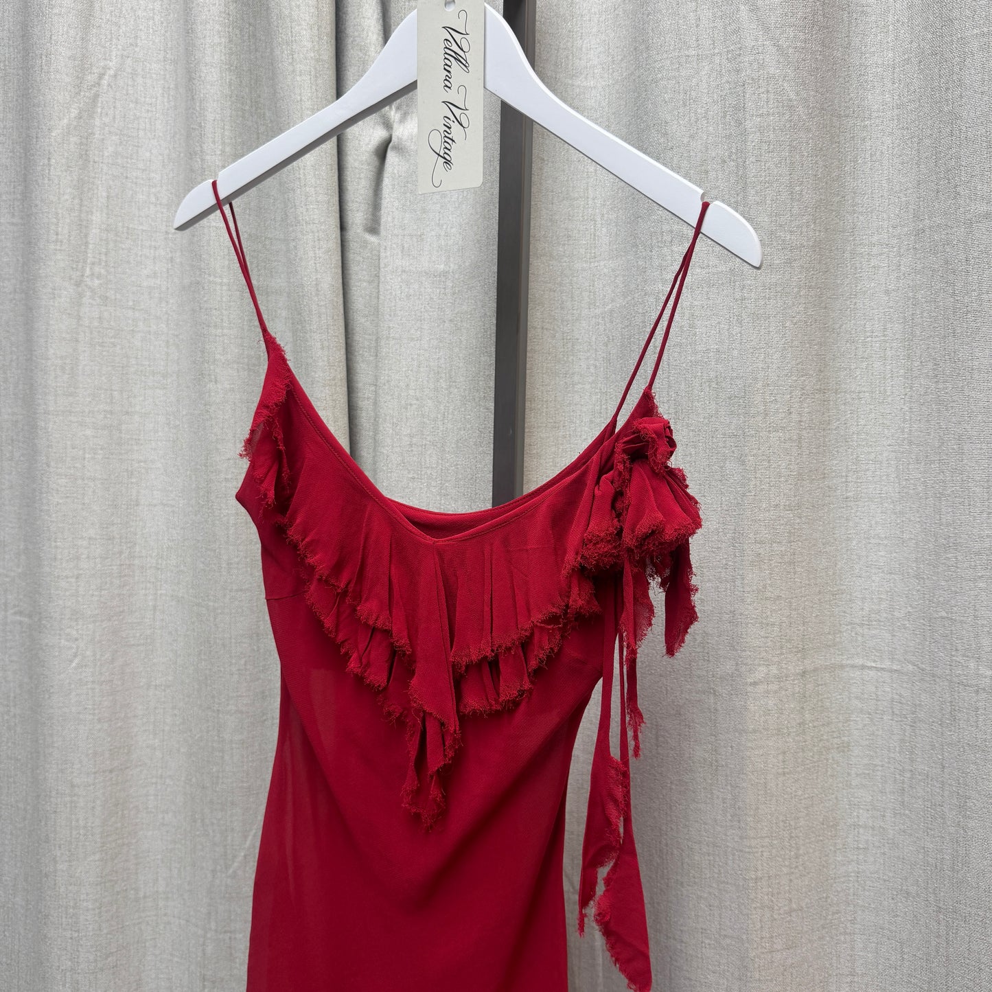 Red Ruffle Neckline Tank Top w/ Floral Rosette
