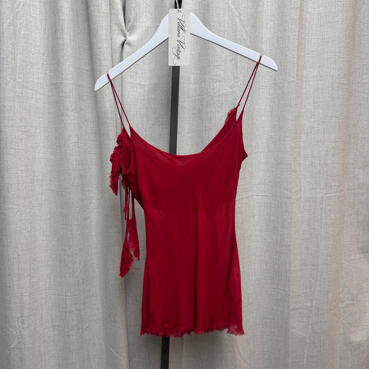 Red Ruffle Neckline Tank Top w/ Floral Rosette