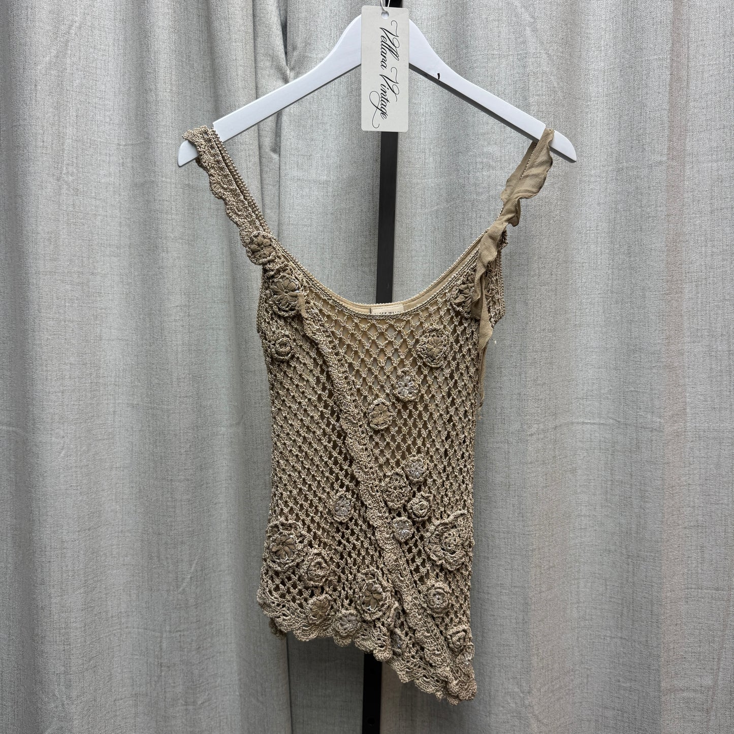Karen Millen Beige Asymmetrical Floral Crochet Tank Top