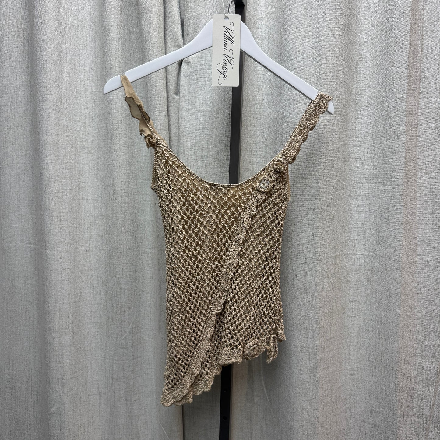 Karen Millen Beige Asymmetrical Floral Crochet Tank Top