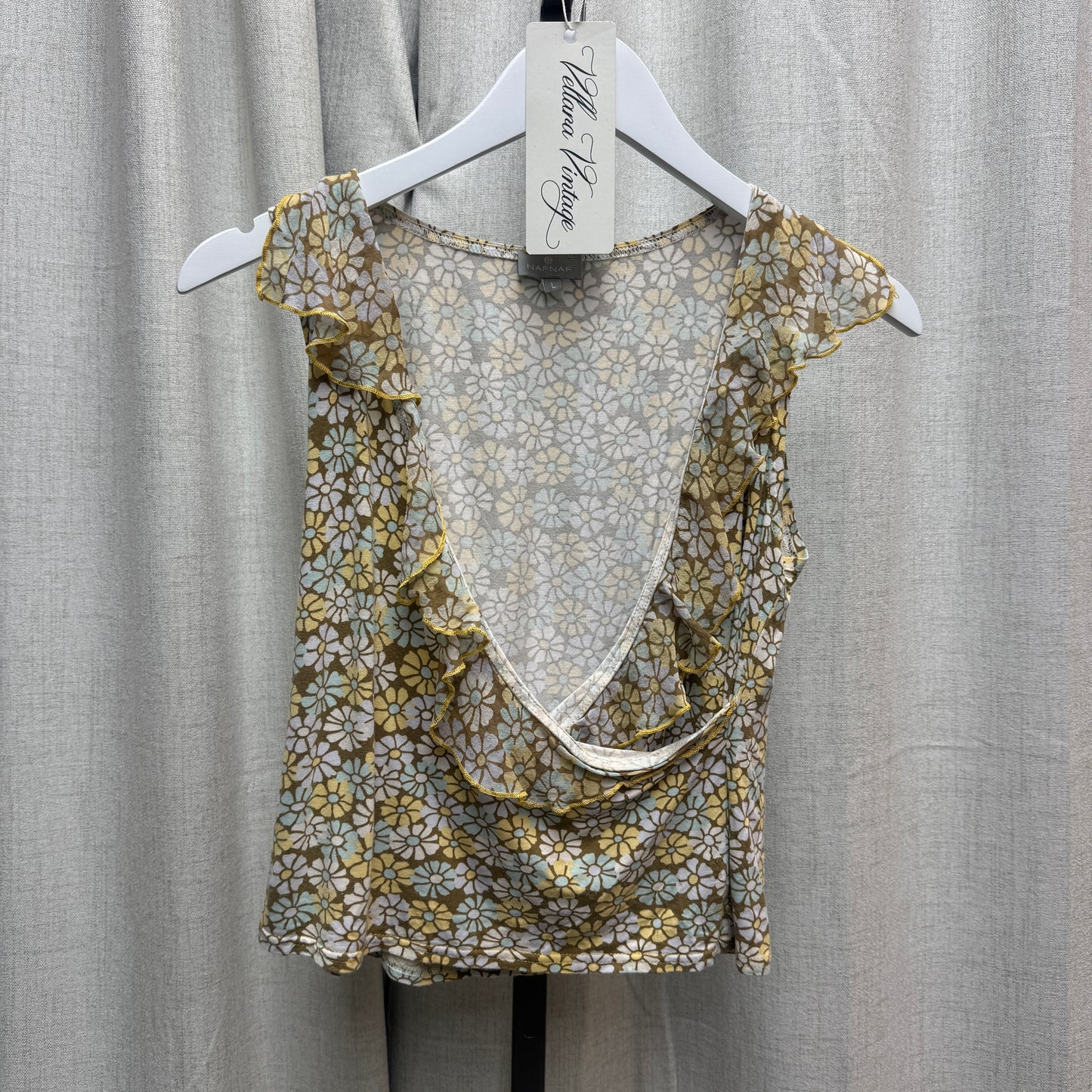 Yellow and Blue Floral Blouse and Silk Midi Skirt Set