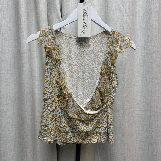 Yellow and Blue Floral Blouse and Silk Midi Skirt Set