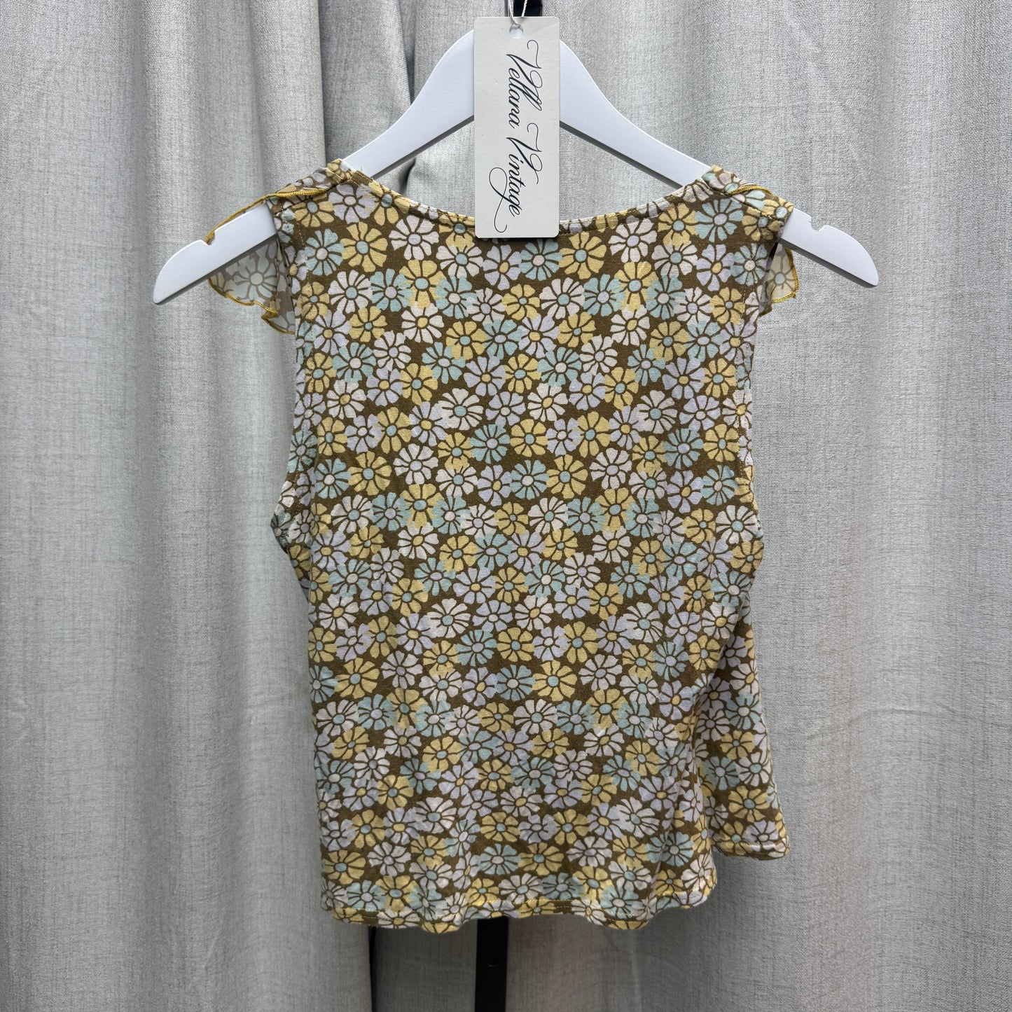 Yellow and Blue Floral Blouse and Silk Midi Skirt Set