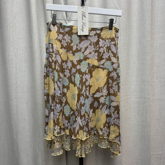 Yellow and Blue Floral Blouse and Silk Midi Skirt Set