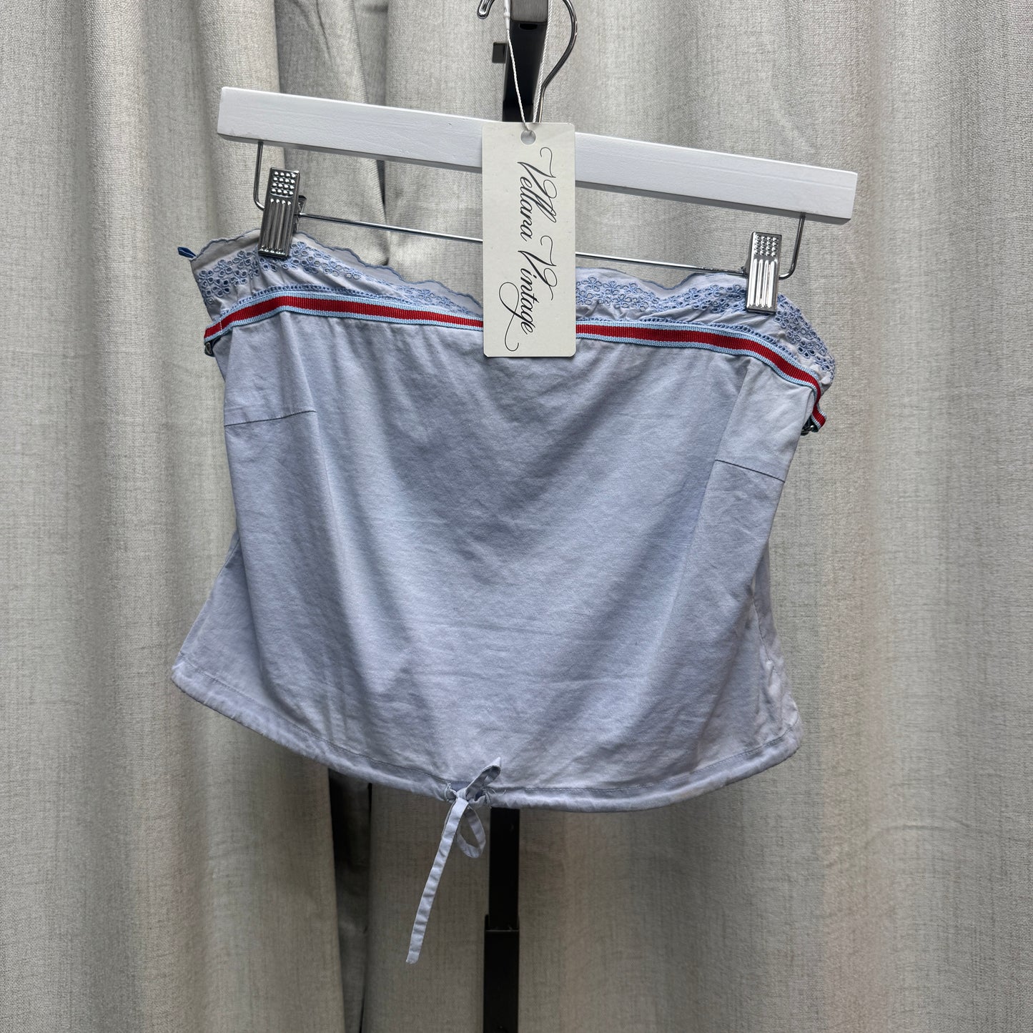 Miu Miu Embroidered Blue Tie Strapless Cotton Tank Top