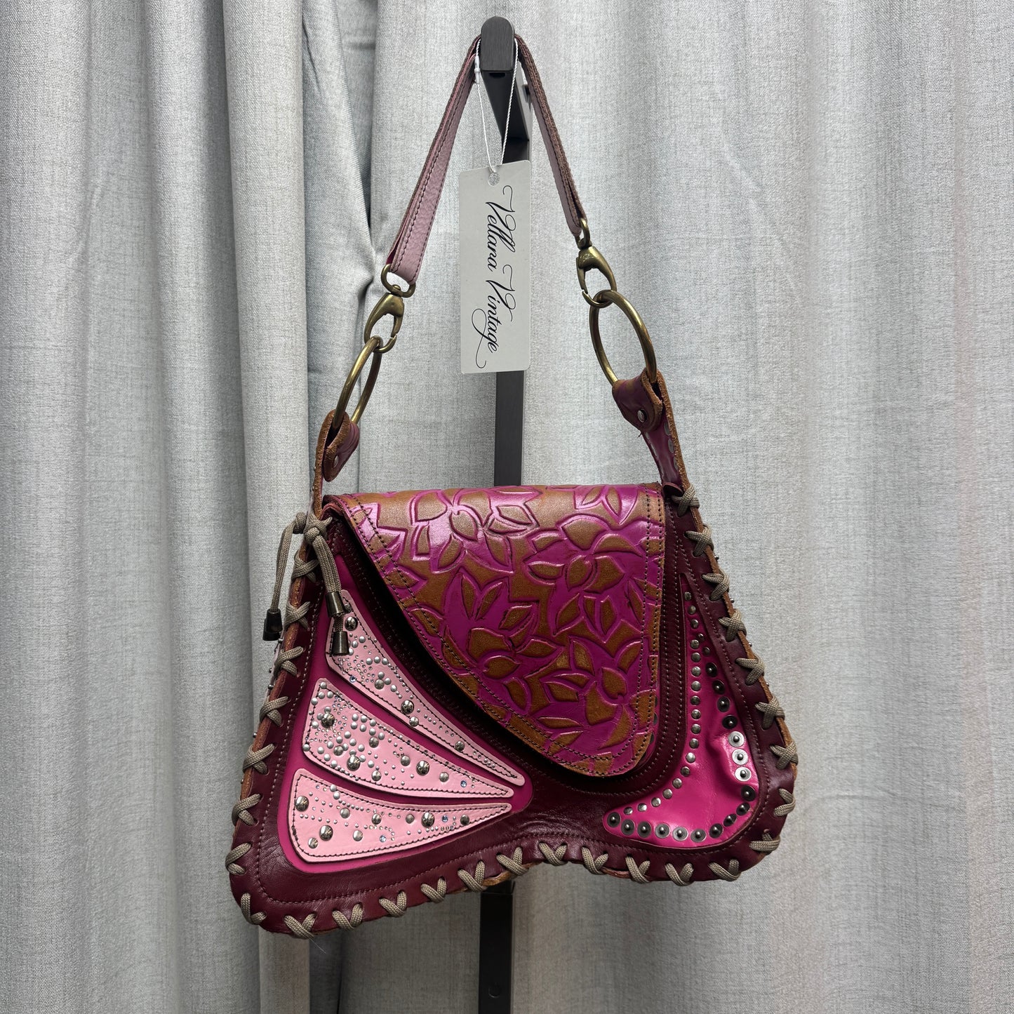 Bracher Emden Leather Pink Butterfly Shoulder Bag