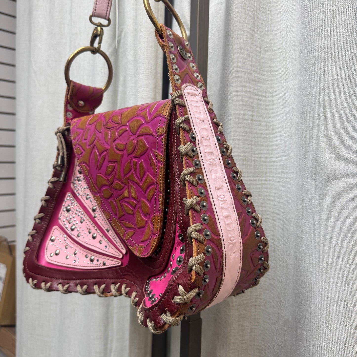 Bracher Emden Leather Pink Butterfly Shoulder Bag