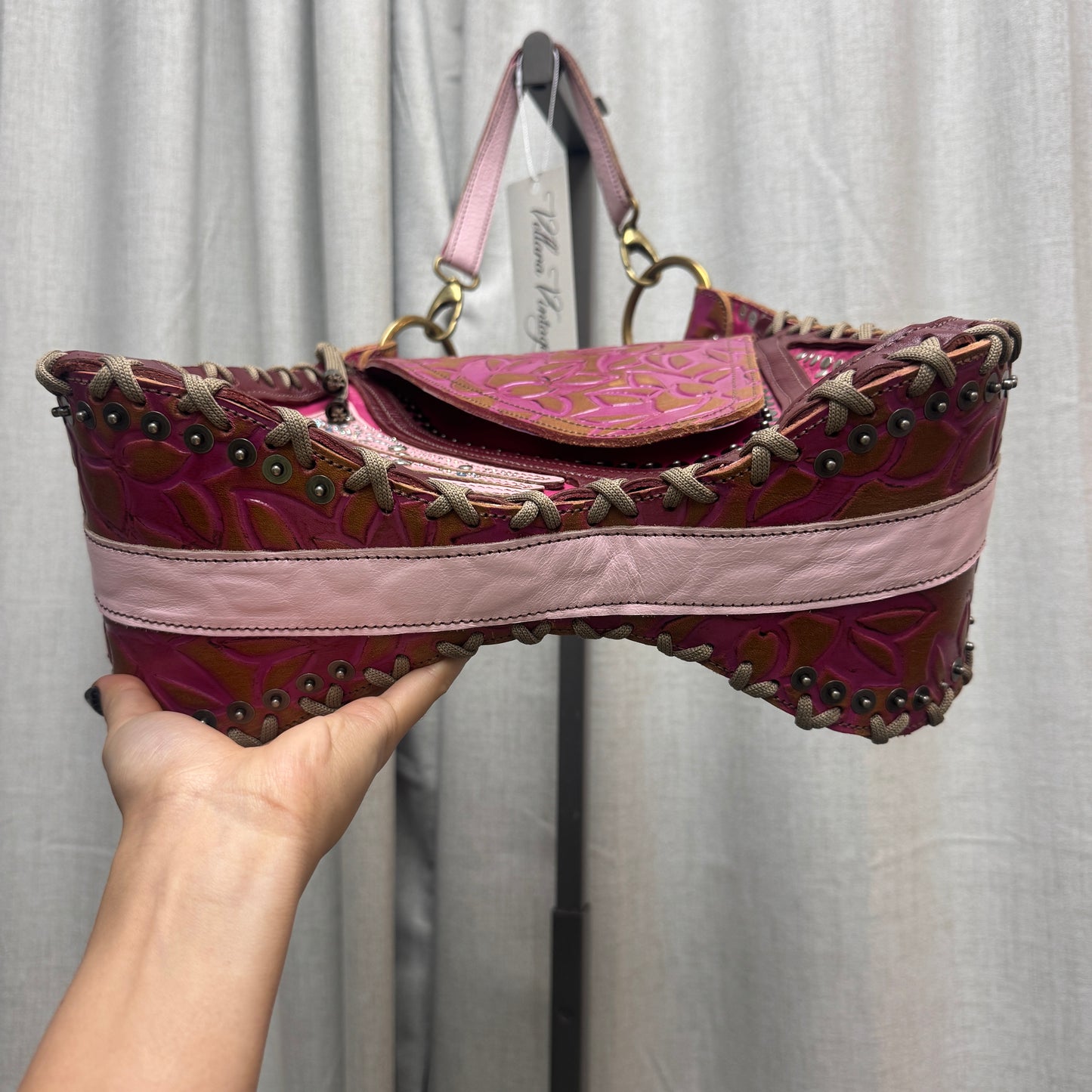 Bracher Emden Leather Pink Butterfly Shoulder Bag