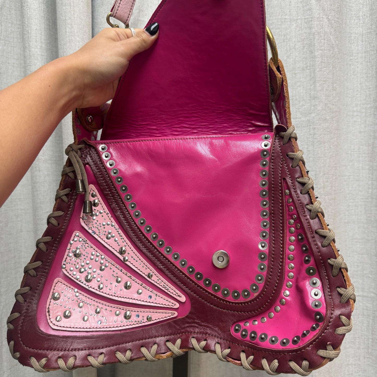 Bracher Emden Leather Pink Butterfly Shoulder Bag