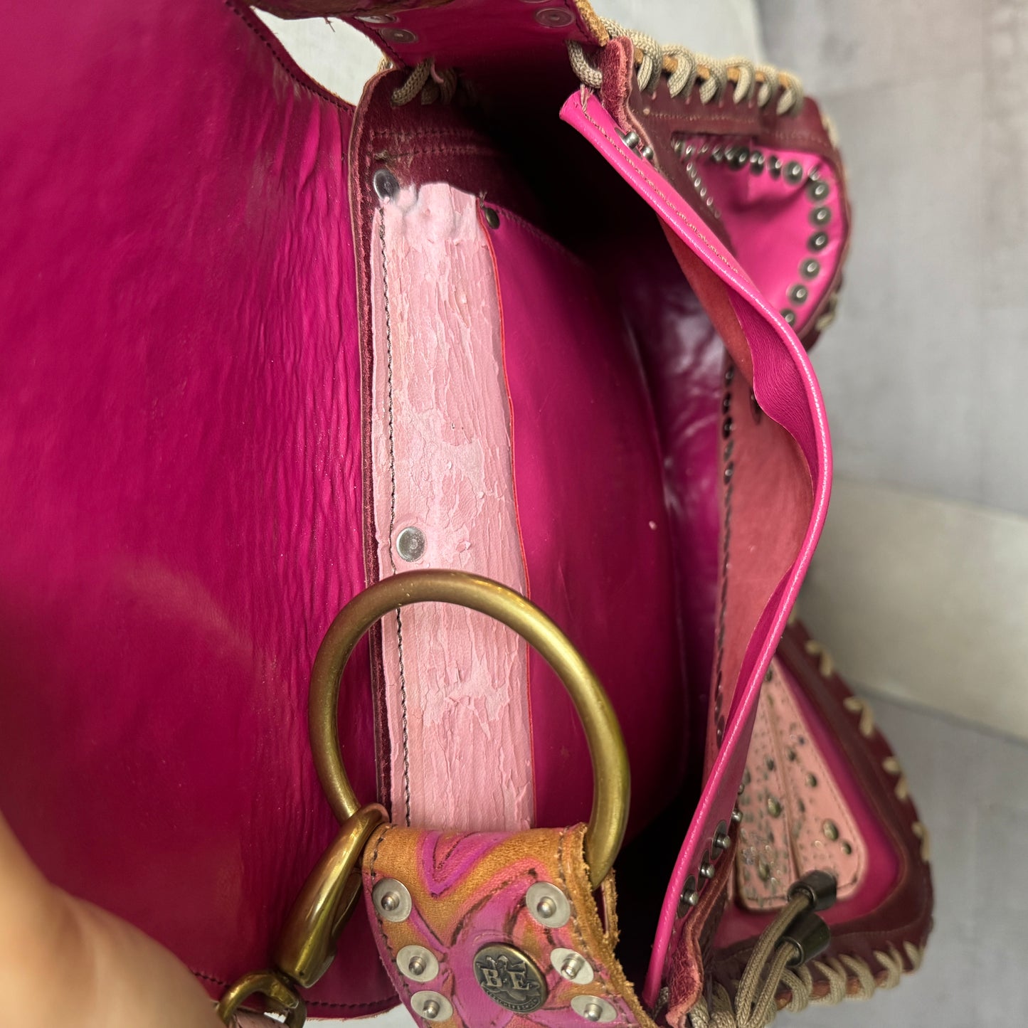 Bracher Emden Leather Pink Butterfly Shoulder Bag