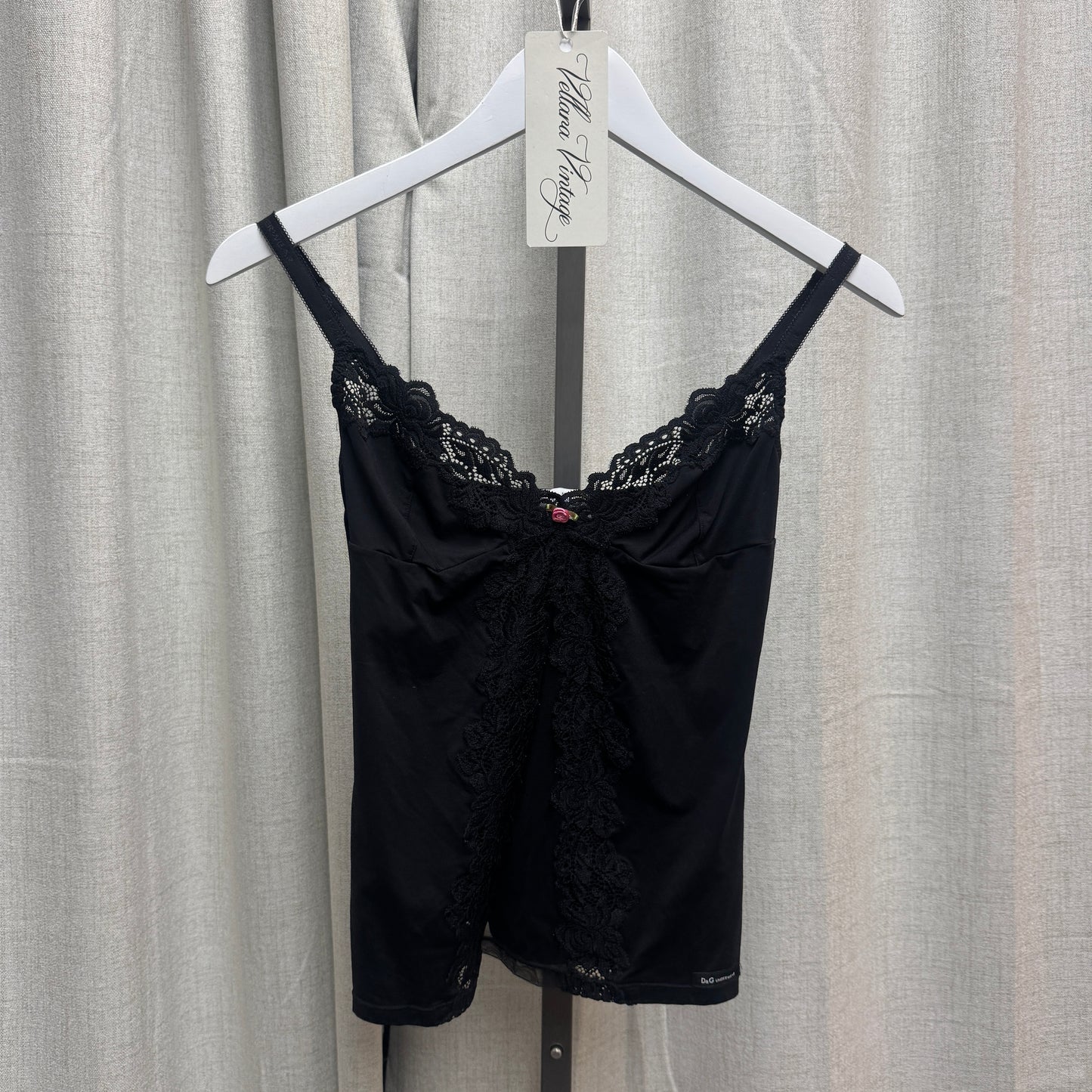 D&G Black Sheer Cutout Lace Lined Cami Top