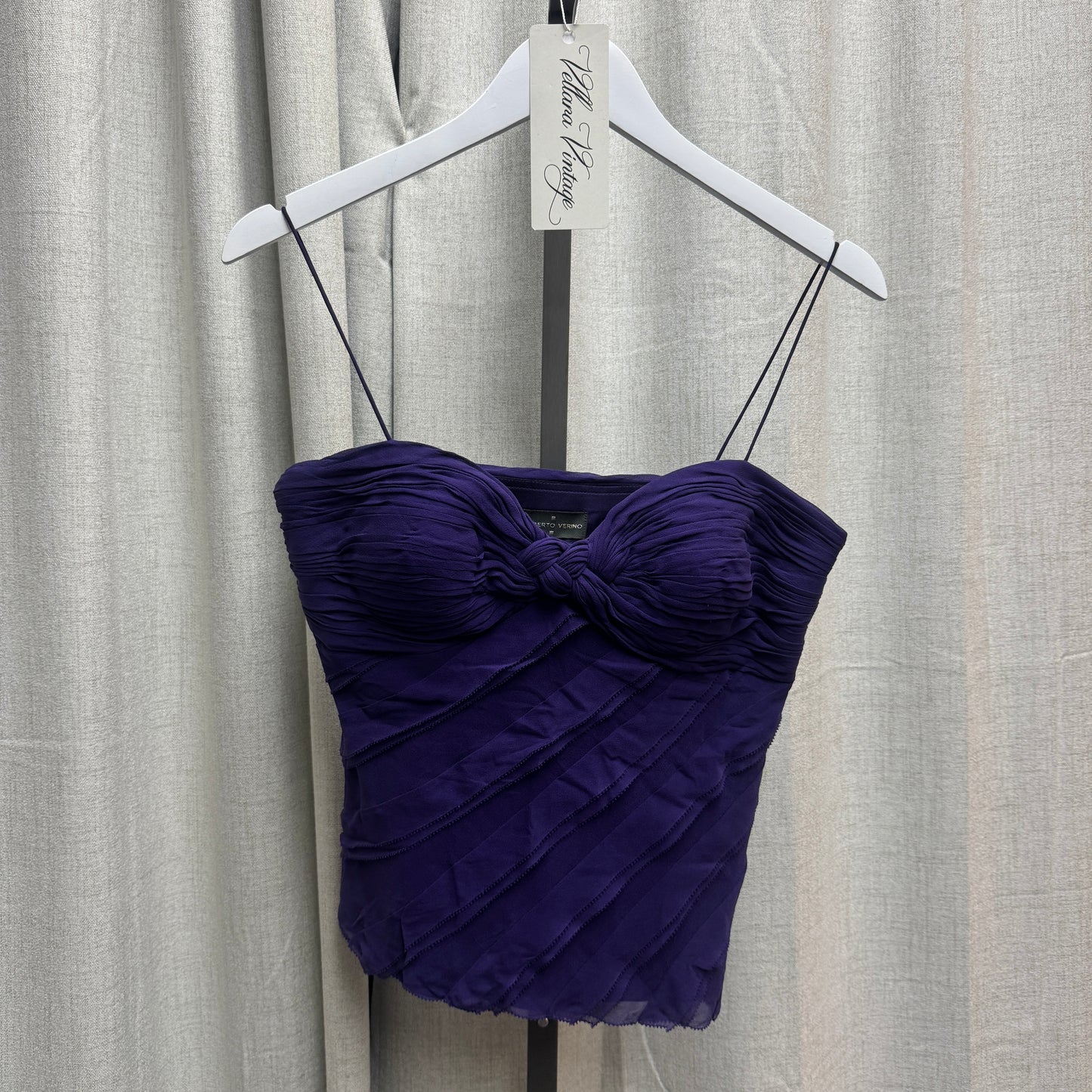 Roberto Verino Purple Silk Bustier-Style Ruffle Ruched Cami Top