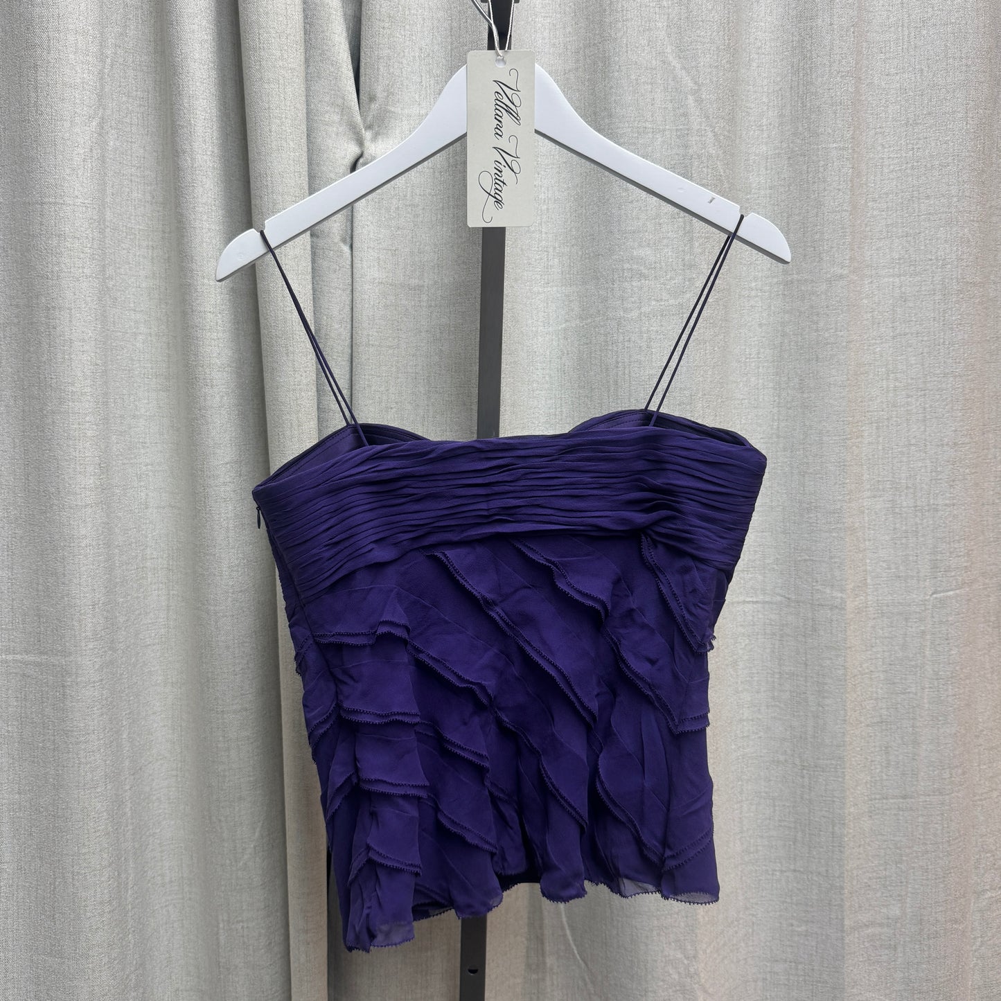 Roberto Verino Purple Silk Bustier-Style Ruffle Ruched Cami Top