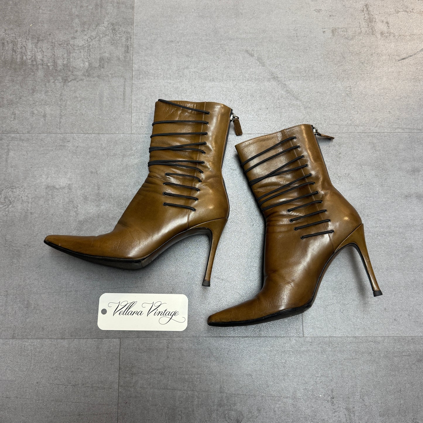 Gucci Brown Leather Ankle Stiletto Boots