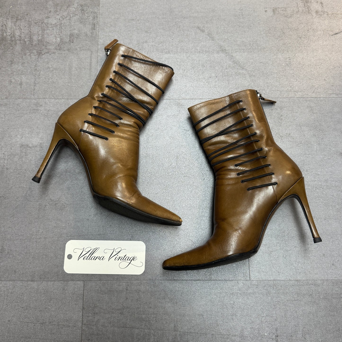 Gucci Brown Leather Ankle Stiletto Boots