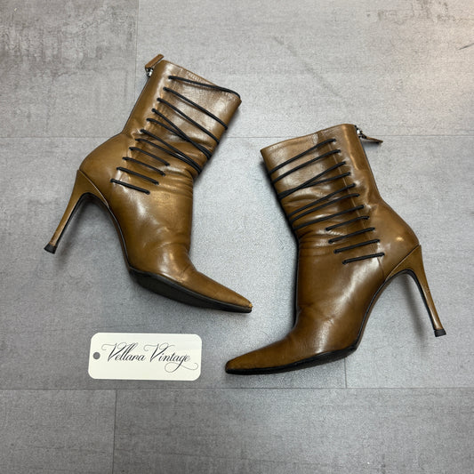 Gucci Brown Leather Ankle Stiletto Boots