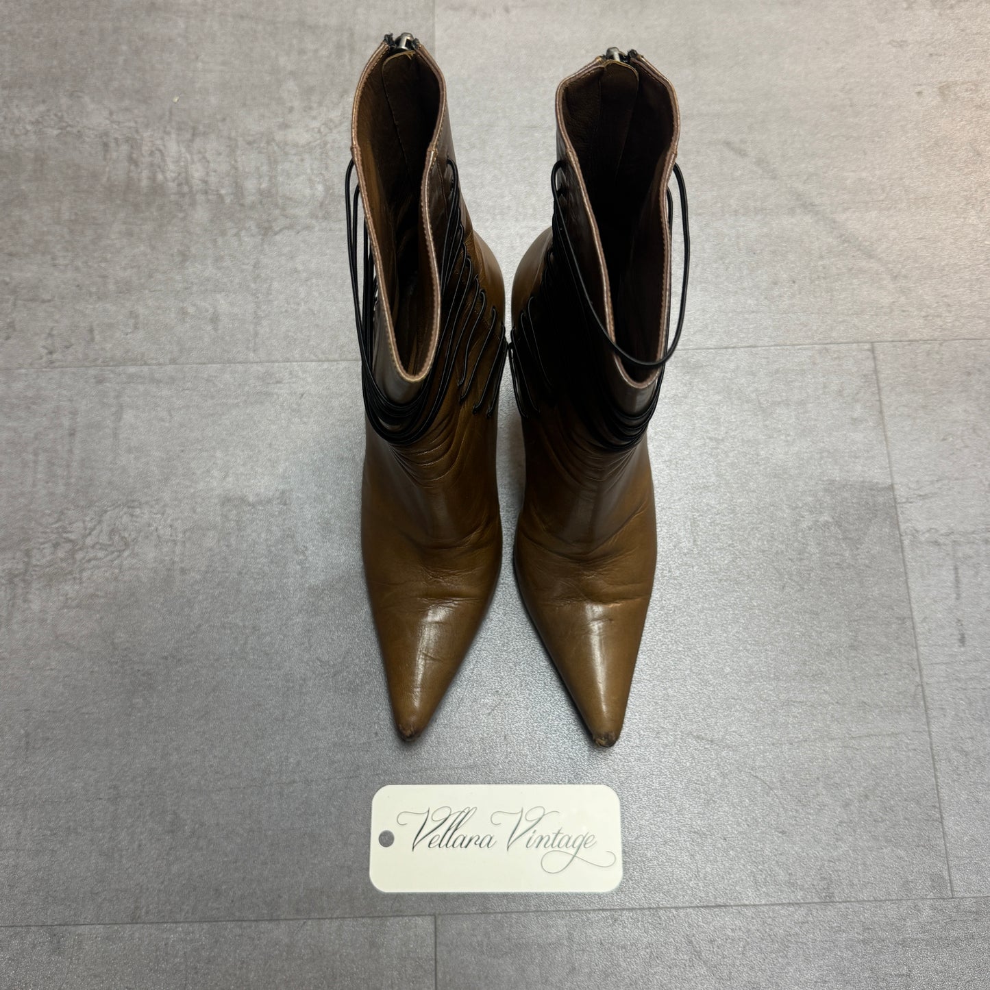 Gucci Brown Leather Ankle Stiletto Boots