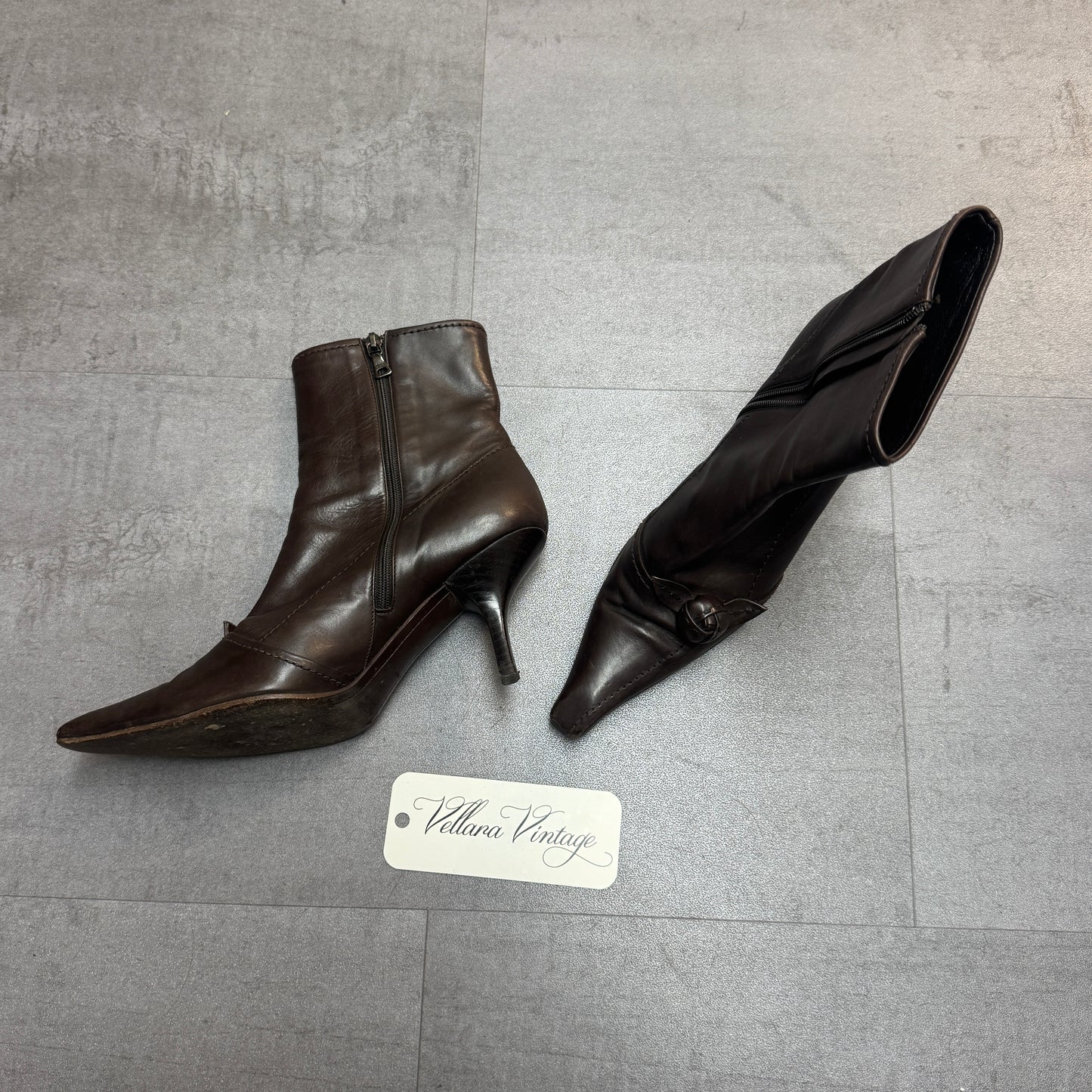 Prada Brown Leather Flower Ankle Boots