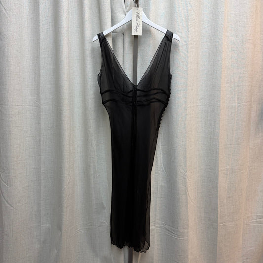 100% Silk Black Sheer Dress with Buttons