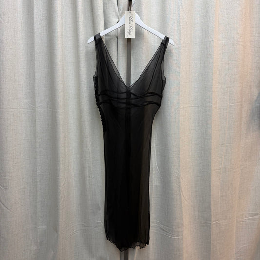 100% Silk Black Sheer Dress with Buttons