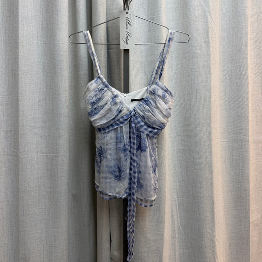 Hugo Boss Blue and White Silk Floral and Gingham Top