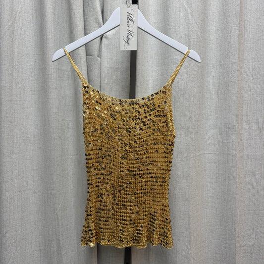 Orange Creamsicle Sequin Silk Crochet Tank Top