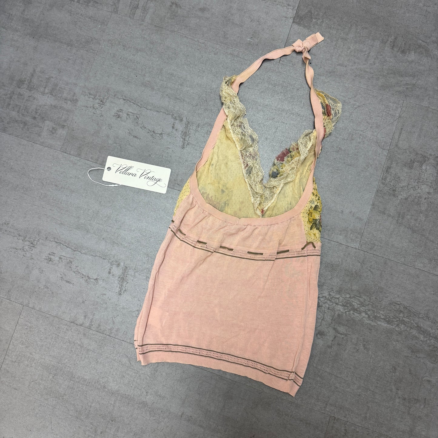 RED Valentino Halter Floral Mesh and Knit Tank Top