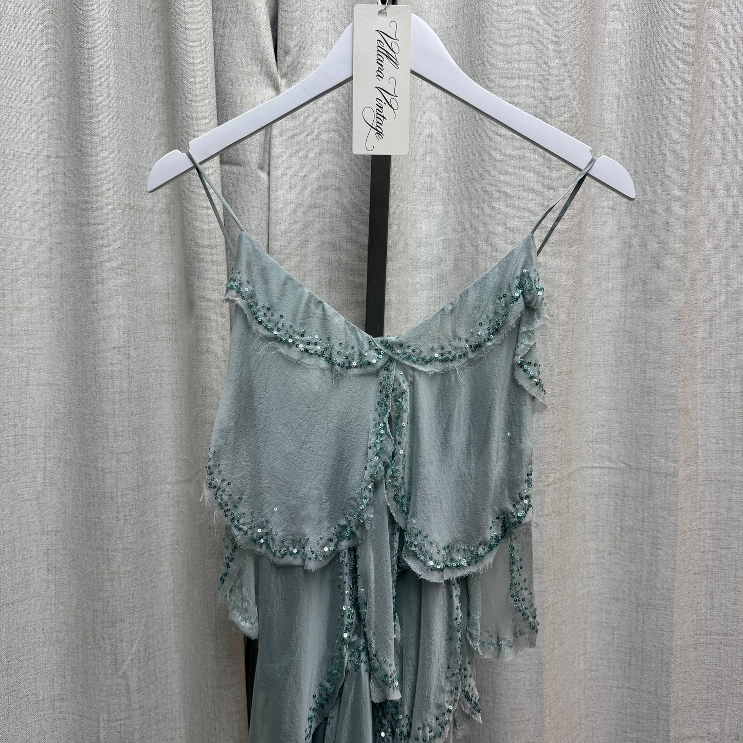 Philosophy by Alberta Ferretti Silk Aqua Layered Sequin Midi Dress