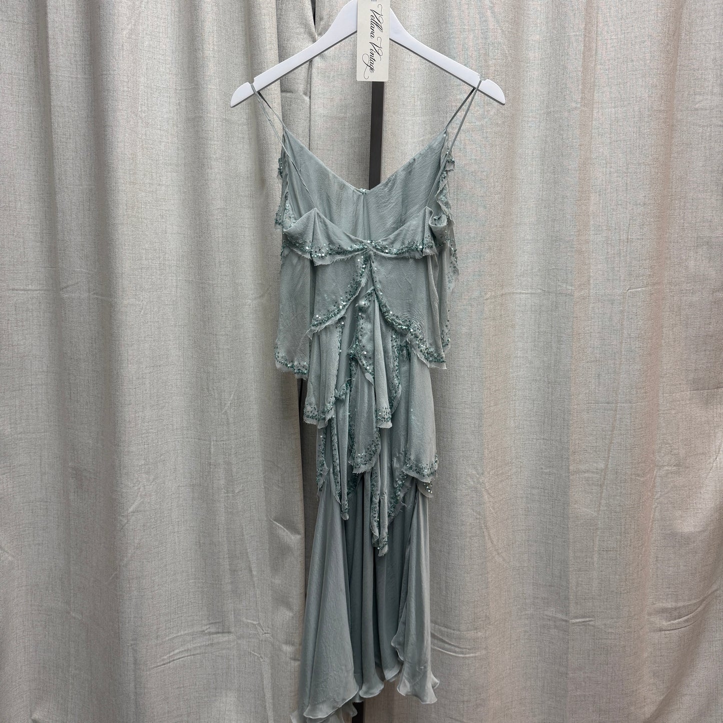 Philosophy by Alberta Ferretti Silk Aqua Layered Sequin Midi Dress