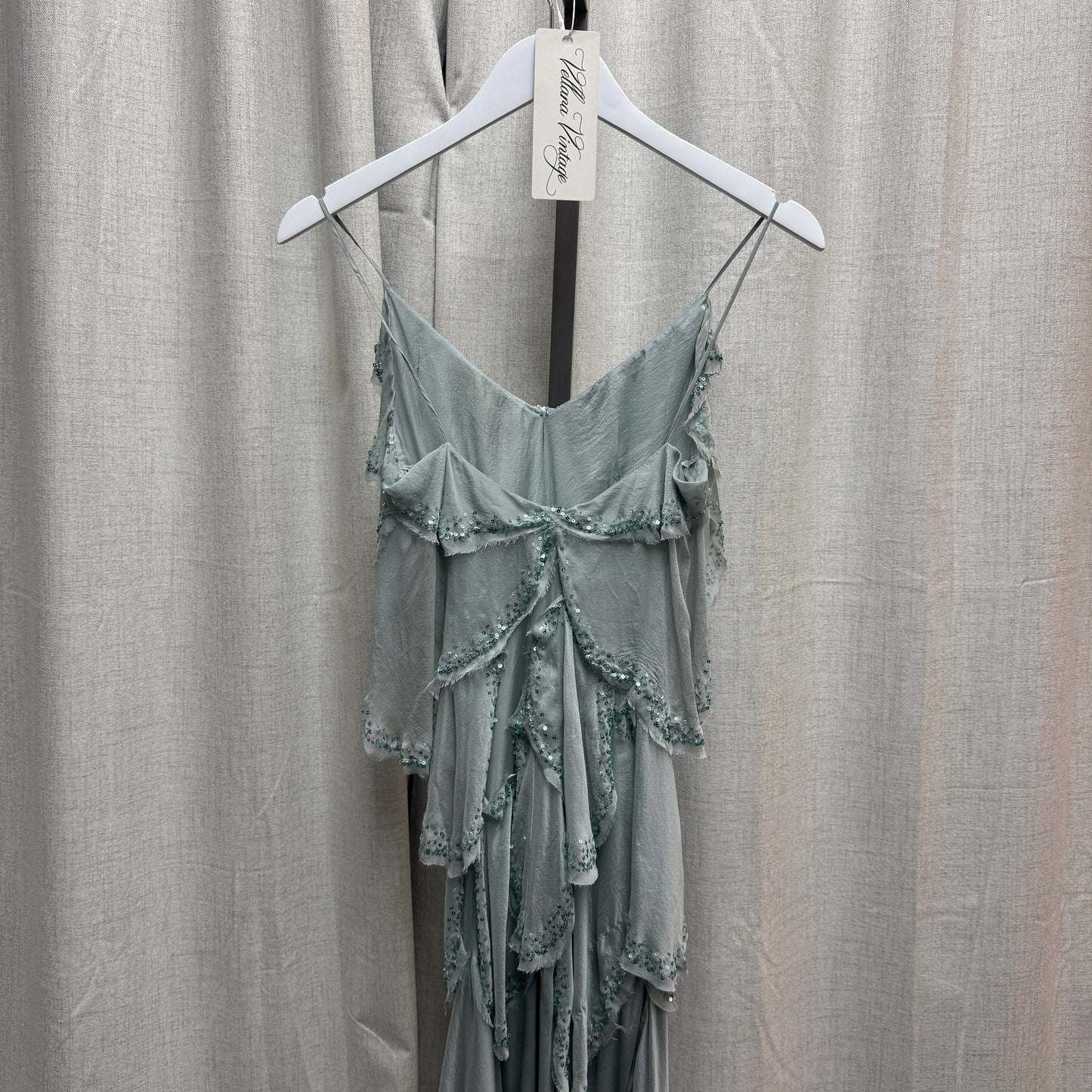 Philosophy by Alberta Ferretti Silk Aqua Layered Sequin Midi Dress