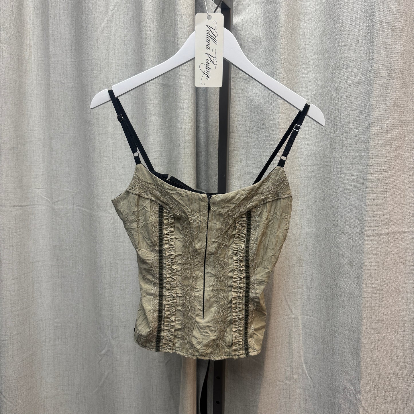 Green Patchwork Corset-Style Tank Top