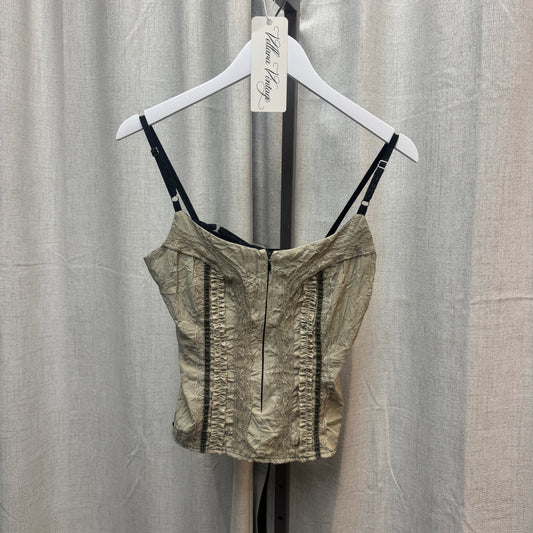 Green Patchwork Corset-Style Tank Top