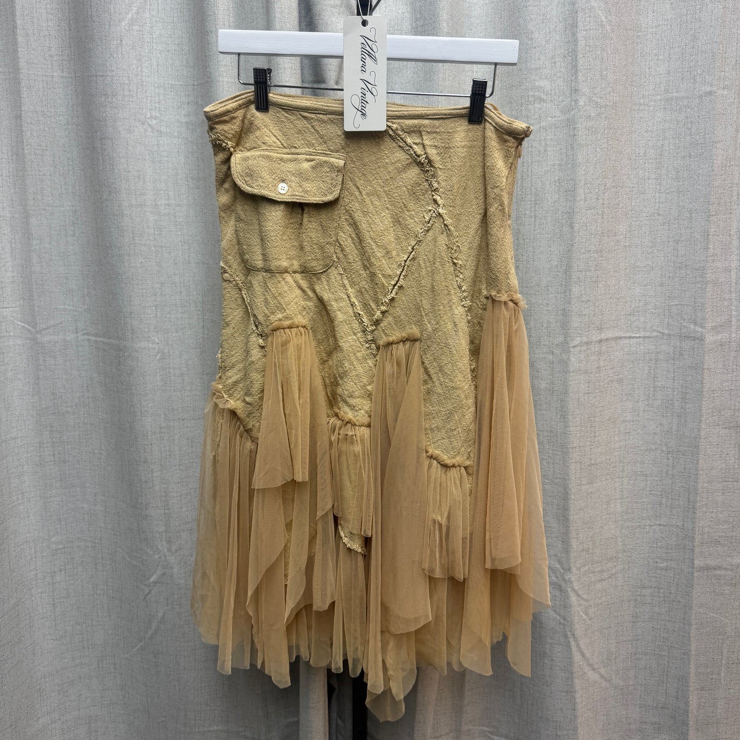 Beige Patchwork Tulle Midi Skirt