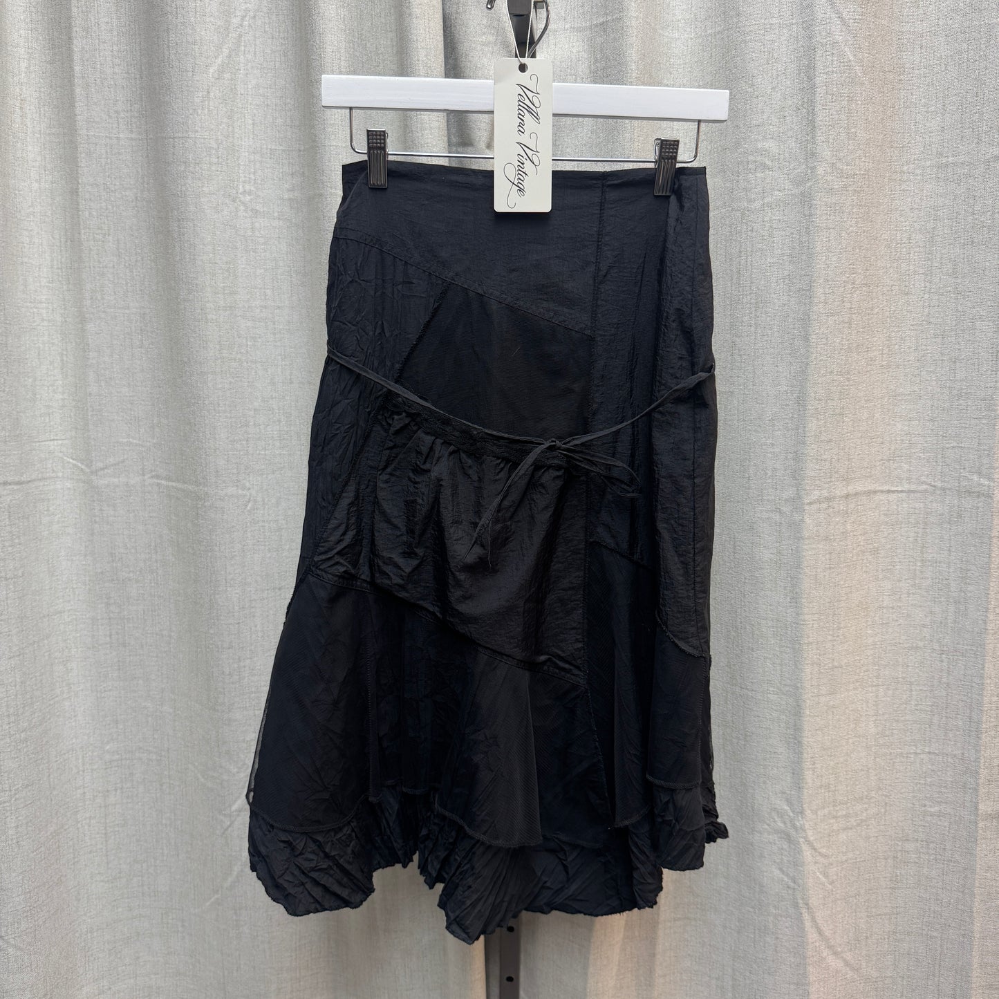 Black Patchwork Tulle and Lace Maxi Skirt