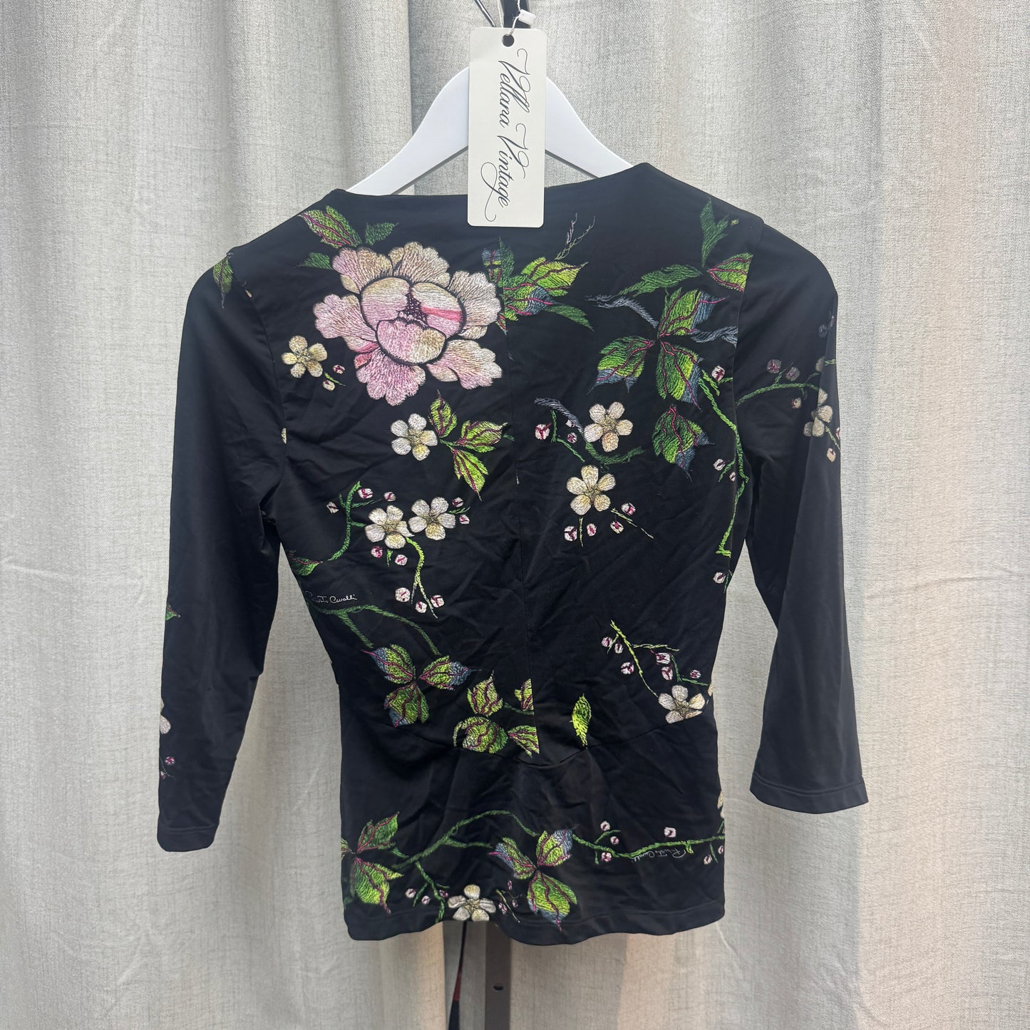 Roberto Cavalli Black Floral 3/4 Sleeve Top