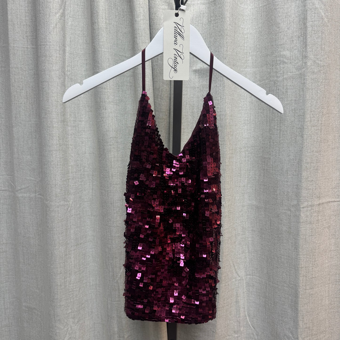Maroon Sequin Halter Tank Top