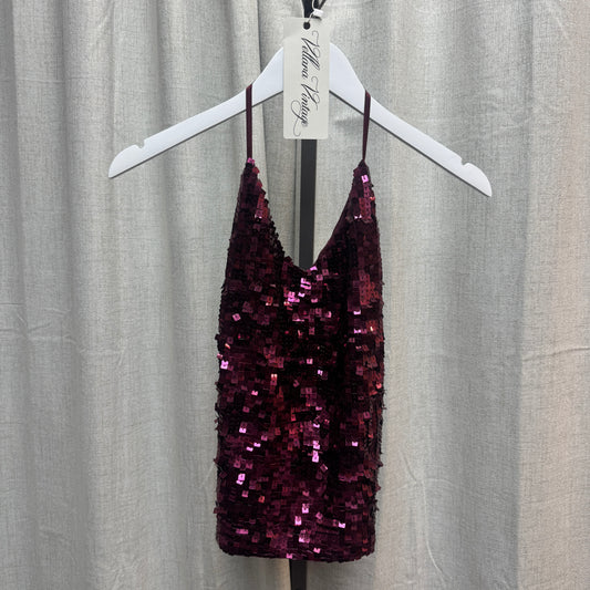Maroon Sequin Halter Tank Top